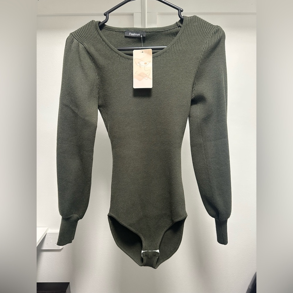 Amazon Green Ribbed Long Sleeve Bodysuit